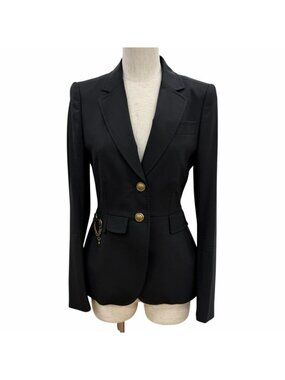 Gucci Wool Cles Strogo Button Horsebit Leather Jacket Black 38